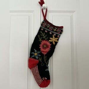 Lost Horizons Floral Embroidered Knit Christmas Stocking
